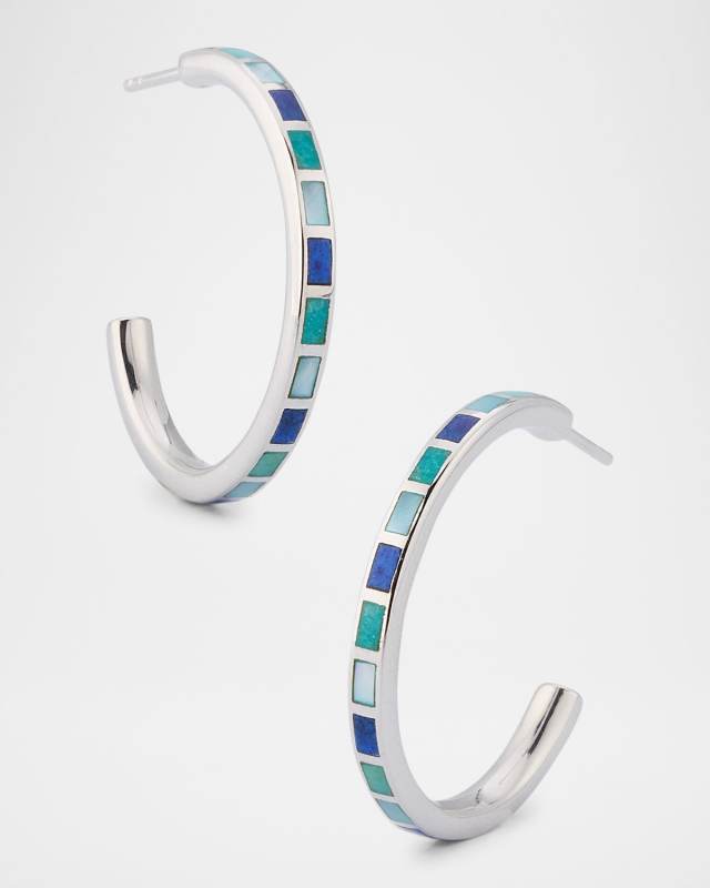 Lapis, Blue MOP and Turquoise Dash Hoop Earrings in Sterling Silver